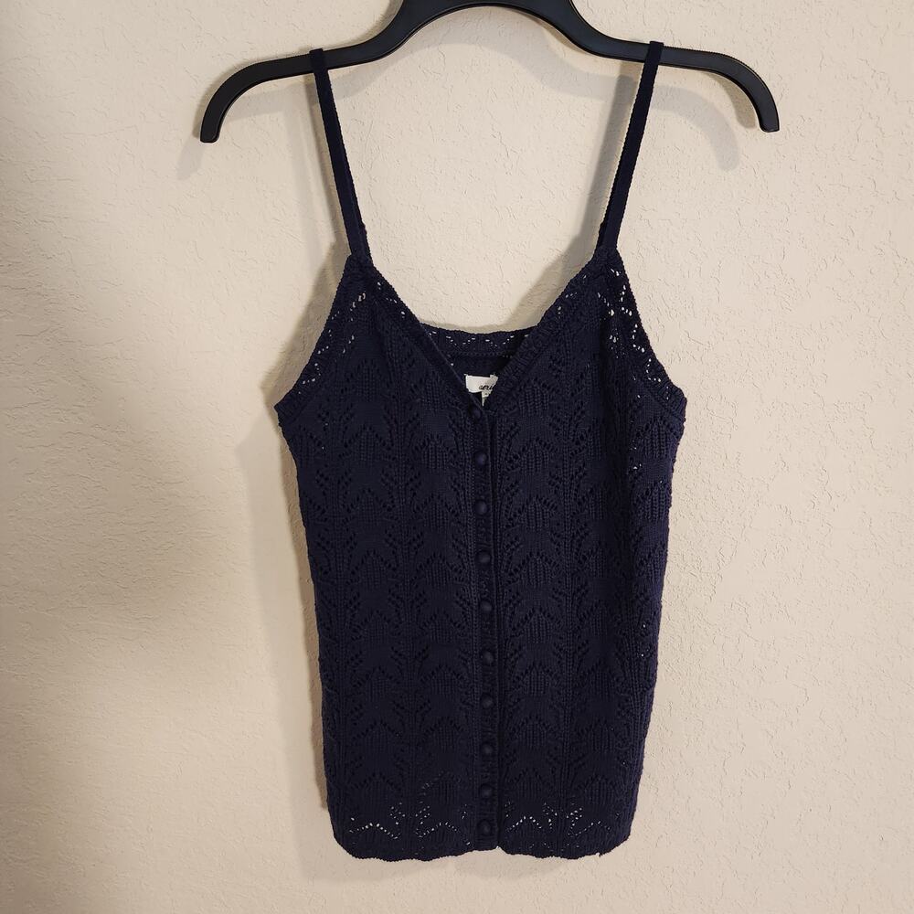 Aerie Crochet Knit Button Sweater Tank Top 100% Cotton - Navy Blue - Medium